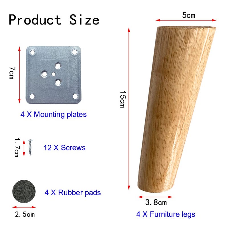 KITEVICH 4PACK Solid Wood Furniture Legs 6 Inch Sofa Legs, Replacement Legs Mid Century Modern Legs for Couch End Table TV Stand Bed Dresser Cabinet, Accessorizes Included - Image 3